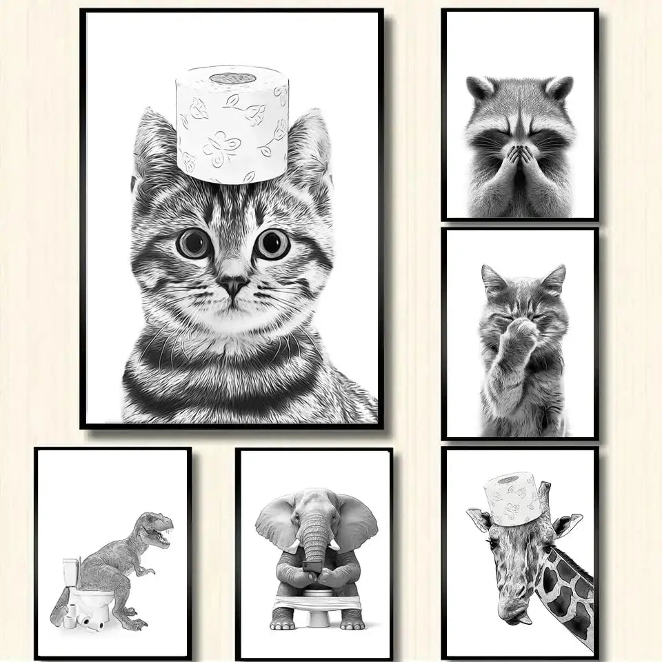 DecorBites™ Funny Animal Bathroom Canvas Wall Art
