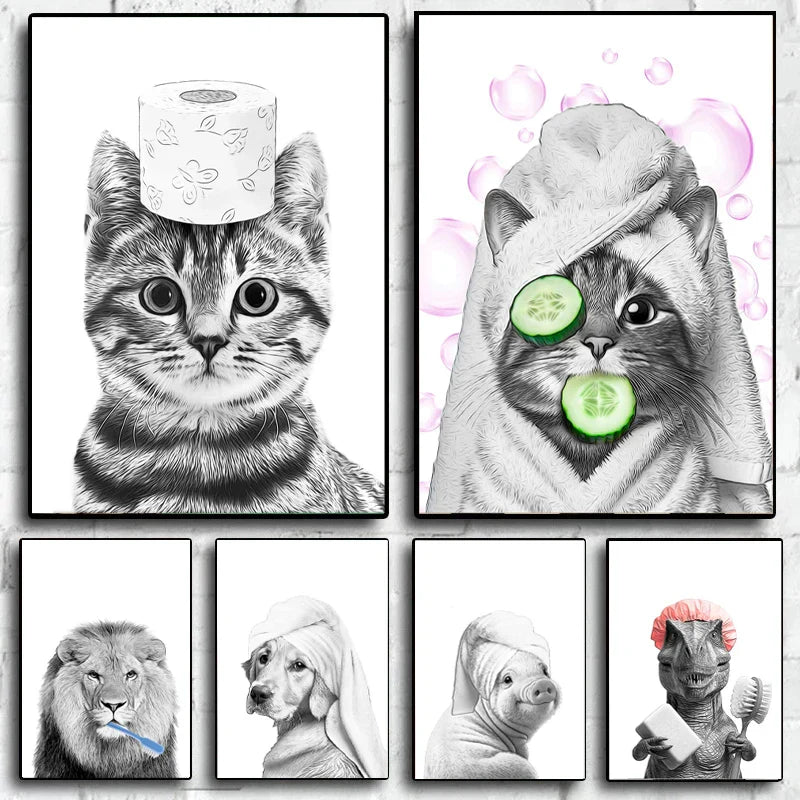 DecorBites™ Funny Animal Bathroom Wall Art Canvas