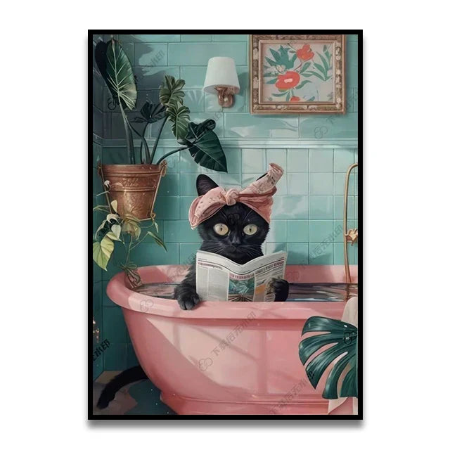 DecorBites™ Funny Bathroom Cat Canvas Wall Art