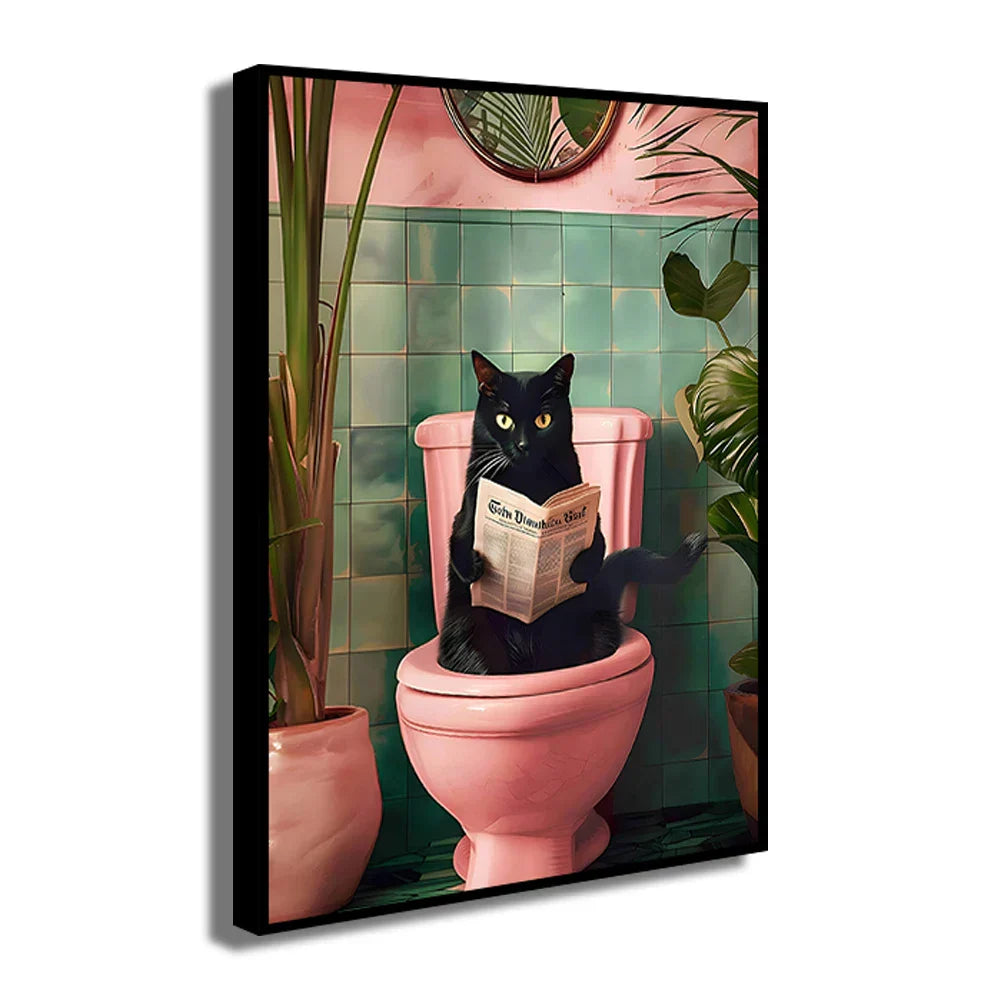 DecorBites™ Funny Bathroom Cat Canvas Wall Art