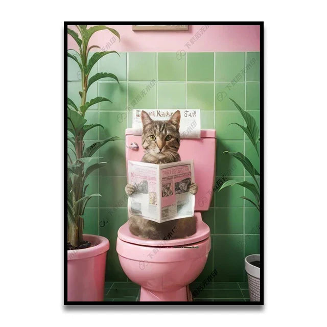 DecorBites™ Funny Bathroom Cat Canvas Wall Art