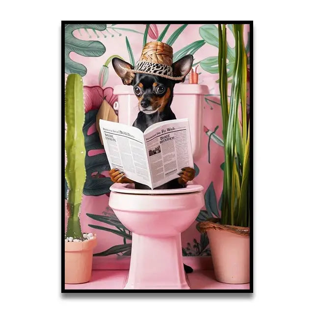 DecorBites™ Funny Bathroom Cat Reading Canvas Wall Art