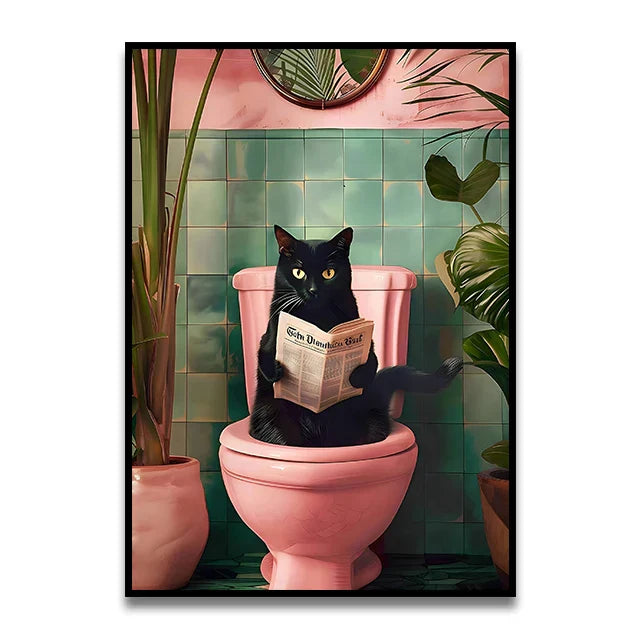 DecorBites™ Funny Cat Bathroom Canvas Wall Art