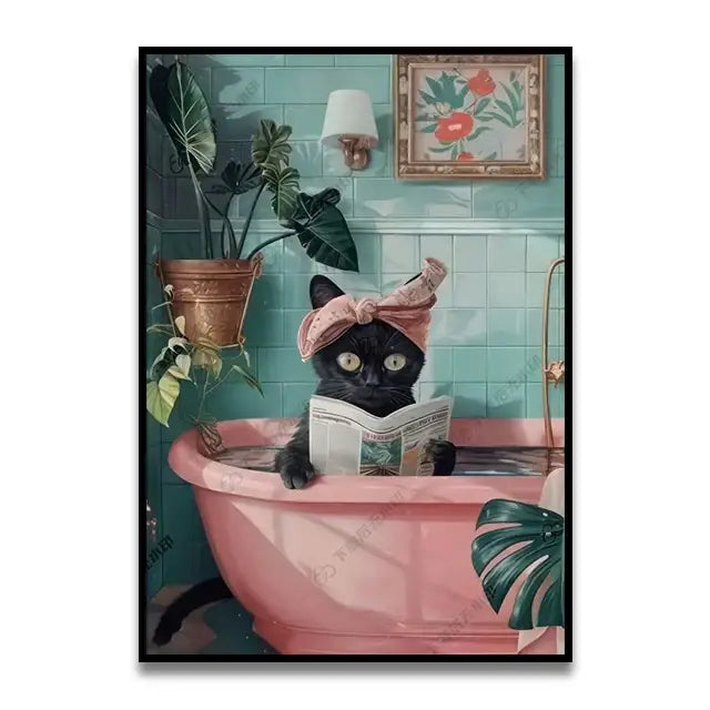 DecorBites™ Funny Cat Bathroom Wall Art Print