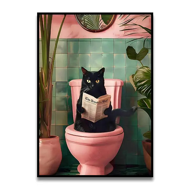 DecorBites™ Funny Cat Reading Canvas Wall Art