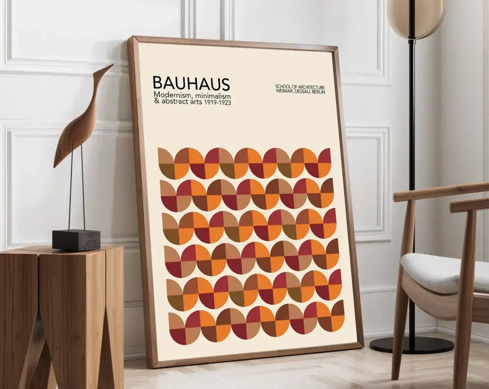 Geometric bauhaus canvas poster black & orange living room art