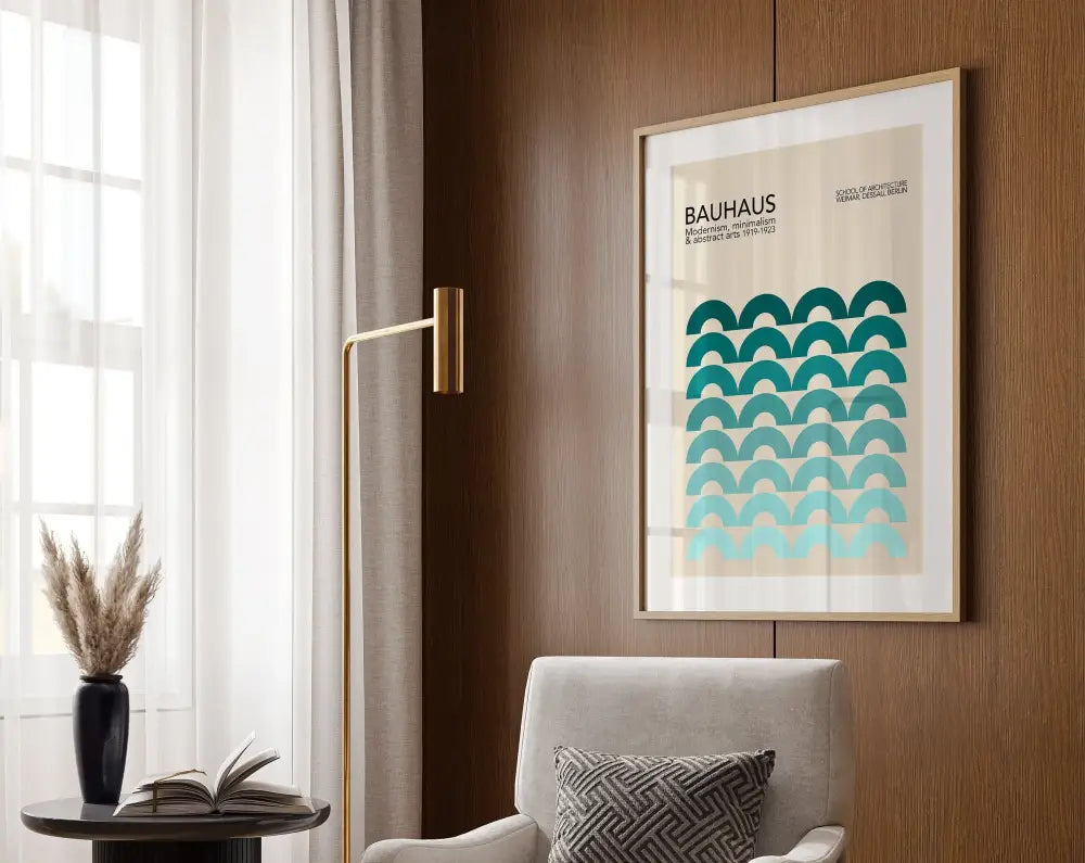Geometric bauhaus canvas poster black & orange living room art