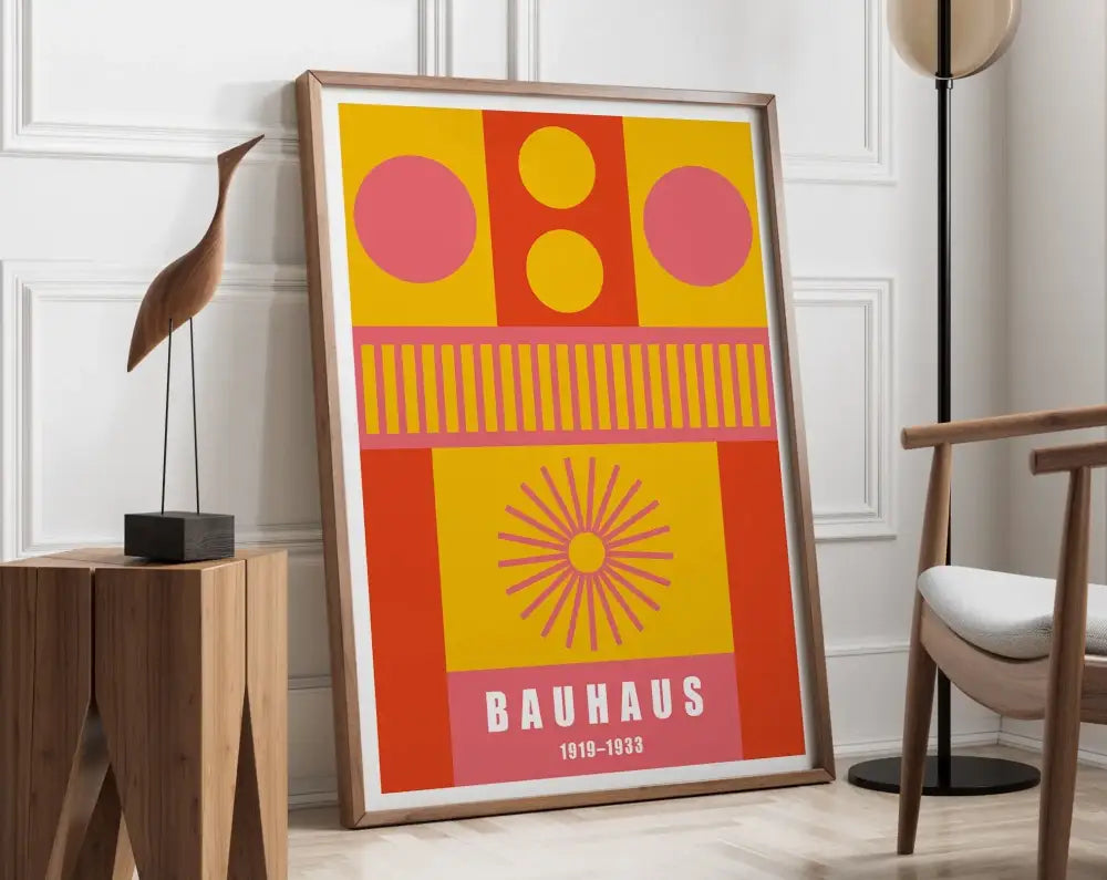 Retro pink & orange geometric bauhaus canvas poster living room wall art