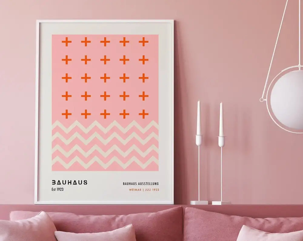 Retro pink & orange geometric bauhaus canvas poster living room wall art