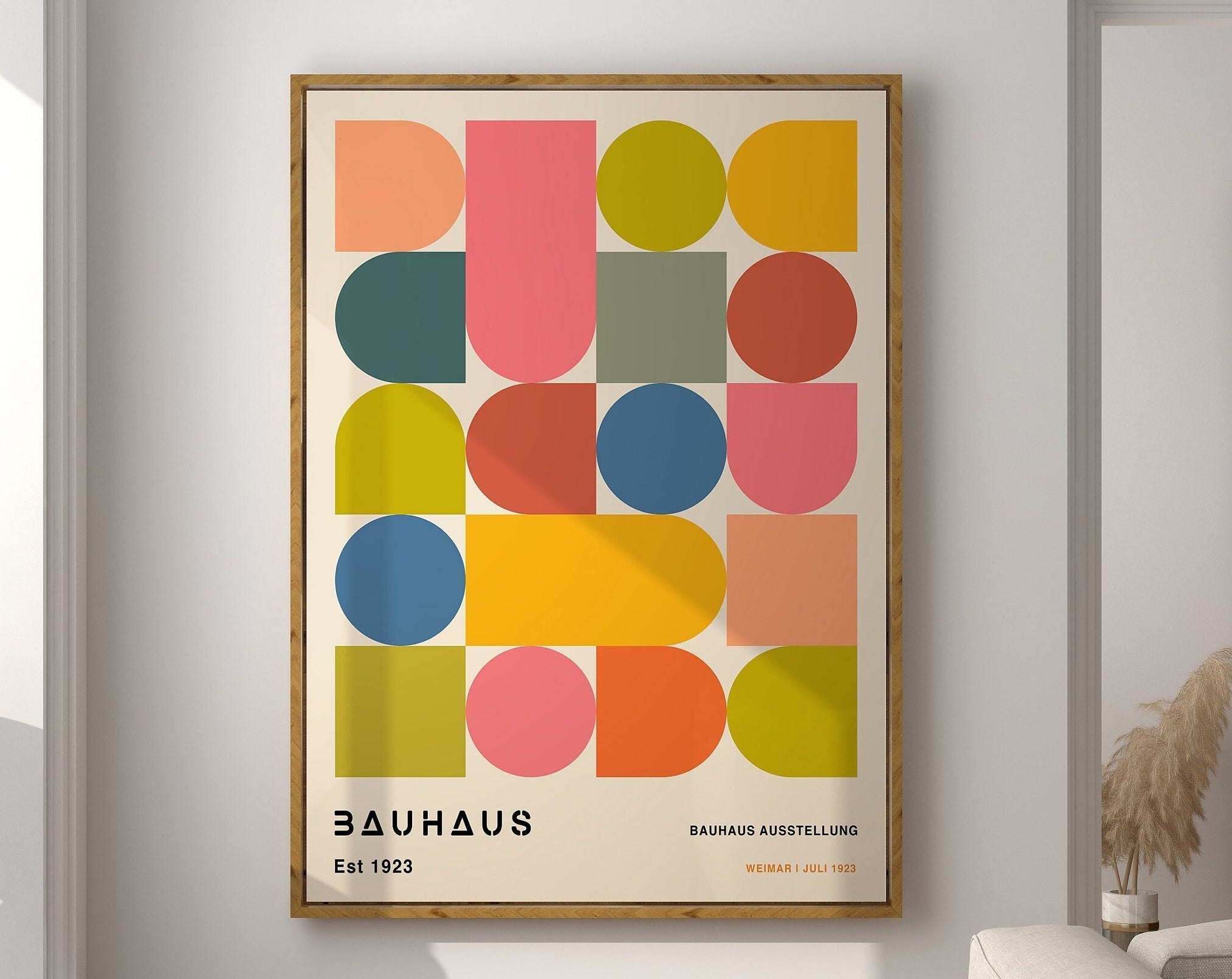 Bauhaus purple & green geometric canvas poster living room decor