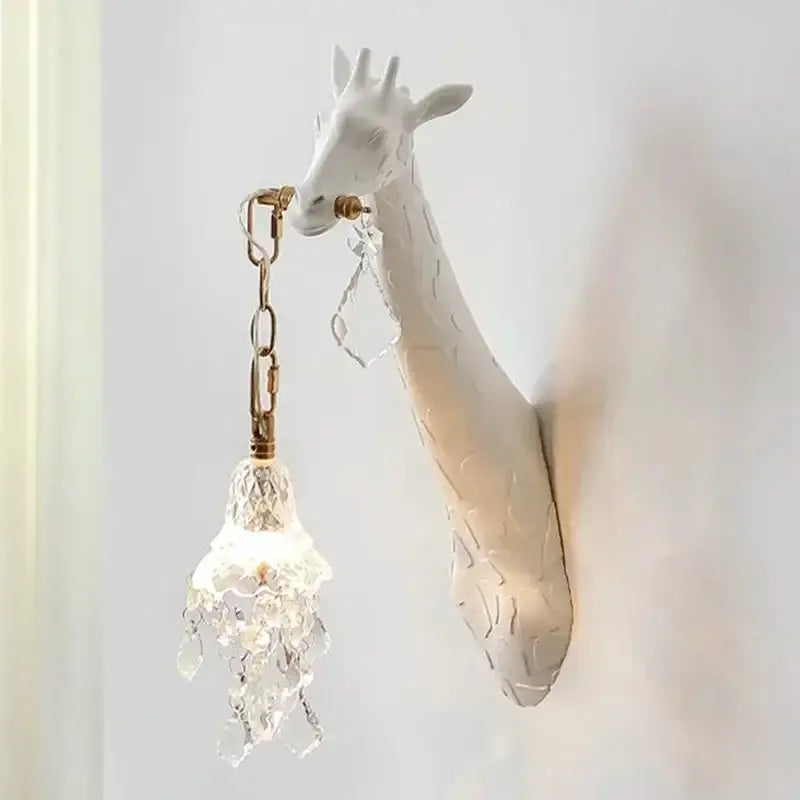 White ceramic giraffe love wall lamp bedroom crystal sconce