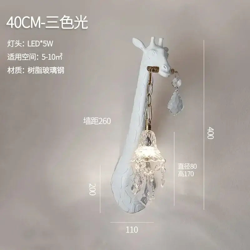 White ceramic giraffe love wall lamp bedroom crystal sconce