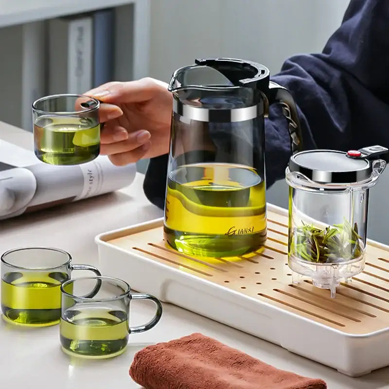 DecorBites™ Glass Tea Pot with Infuser & Chinese Tea Set Deep Utensil