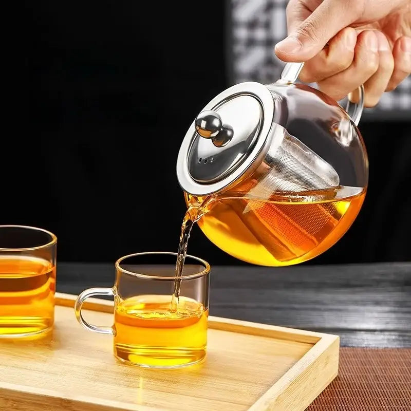 Modern glass teapot with stainless steel infuser kitchen tea kettle