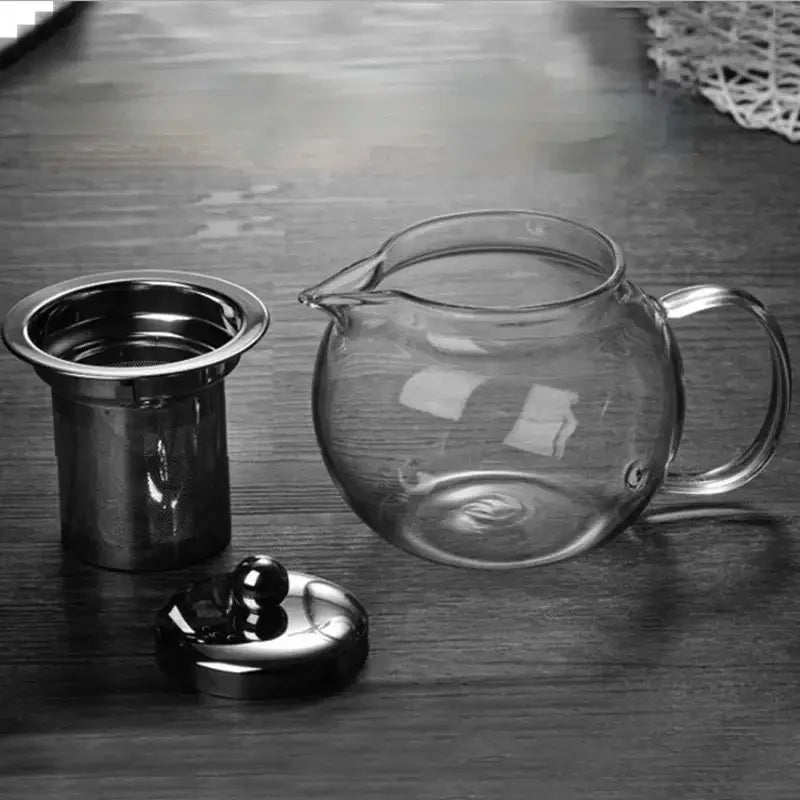 Modern glass teapot with stainless steel infuser kitchen tea kettle