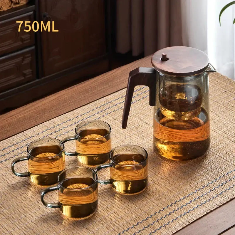 Modern glass teapot with wood handle – kitchen infuser kettle