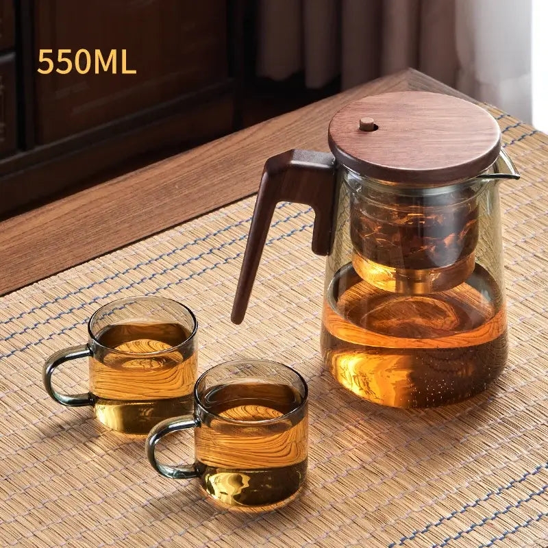 Modern glass teapot with wood handle – kitchen infuser kettle