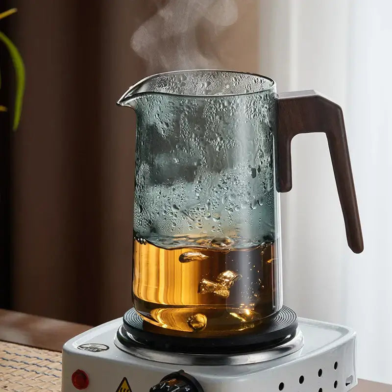 Modern glass teapot with wood handle – kitchen infuser kettle