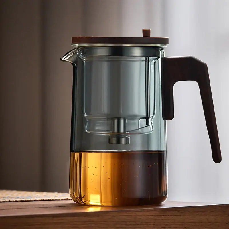 Modern glass teapot with wood handle – kitchen infuser kettle