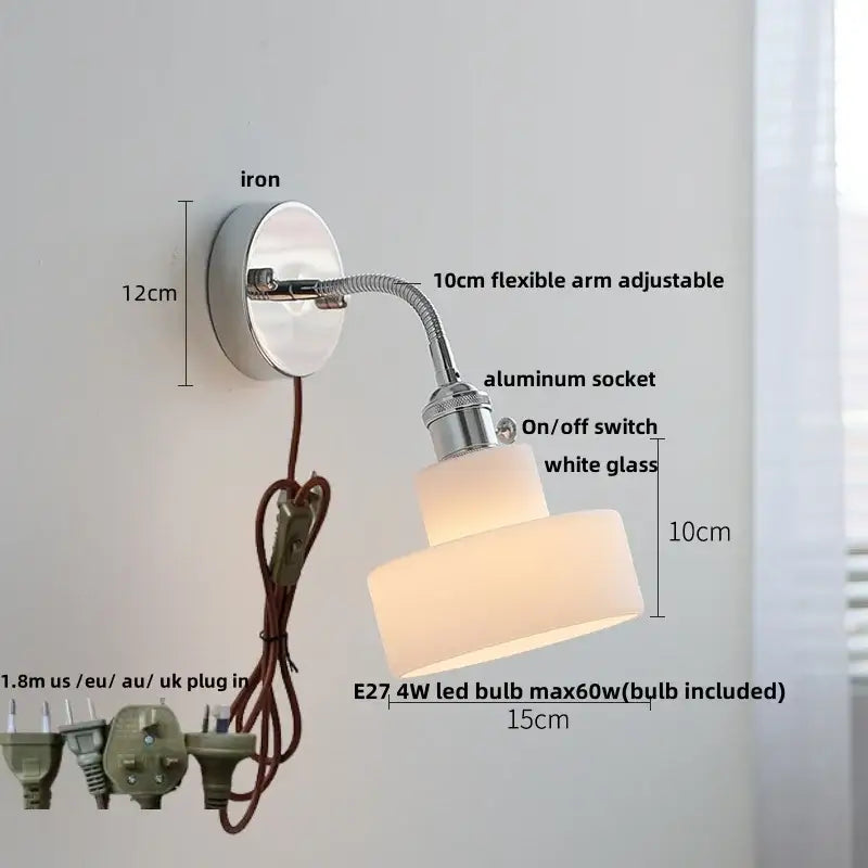 DecorBites™ Glass Wall Light Fixture with Pull Chain Switch, Adjustable Arm, Modern Nordic Design