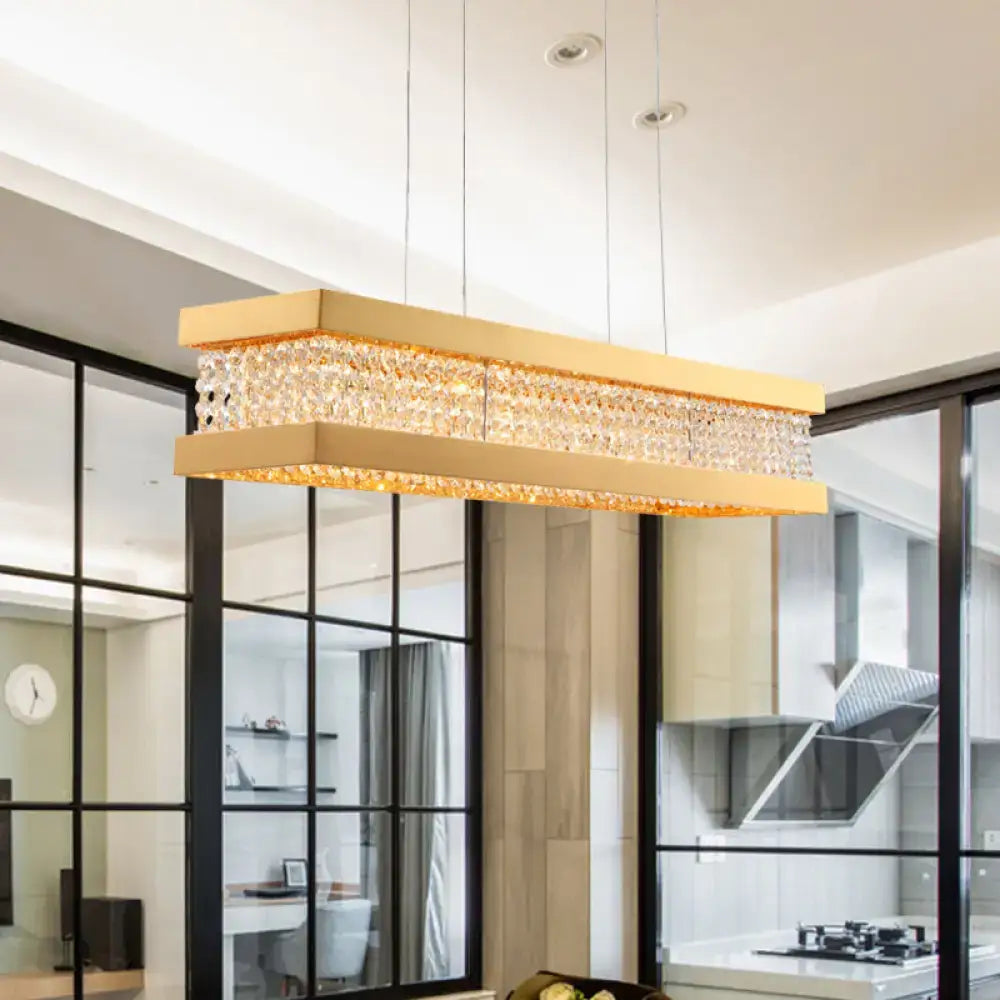 DecorBites™ Gold Rectangular Frame Crystal Pendant Light - Contemporary 6-Bulb Island Hanging Lamp