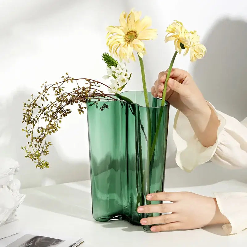 DecorBites™ Green Glass Vase for Modern Decor