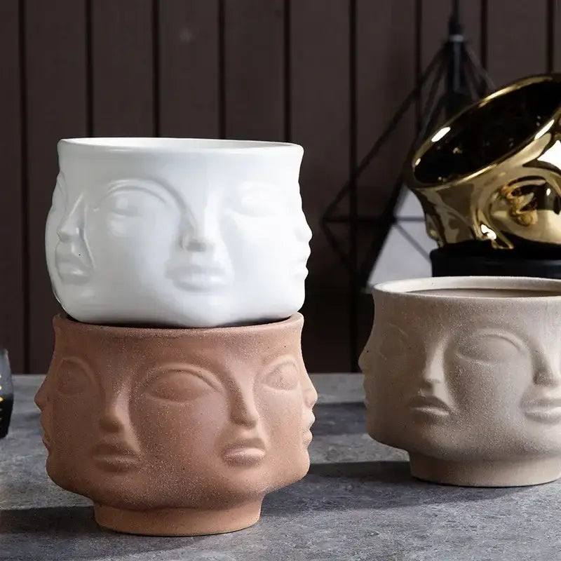 DecorBites™ Handmade Ceramic Face Vase for Home Decor