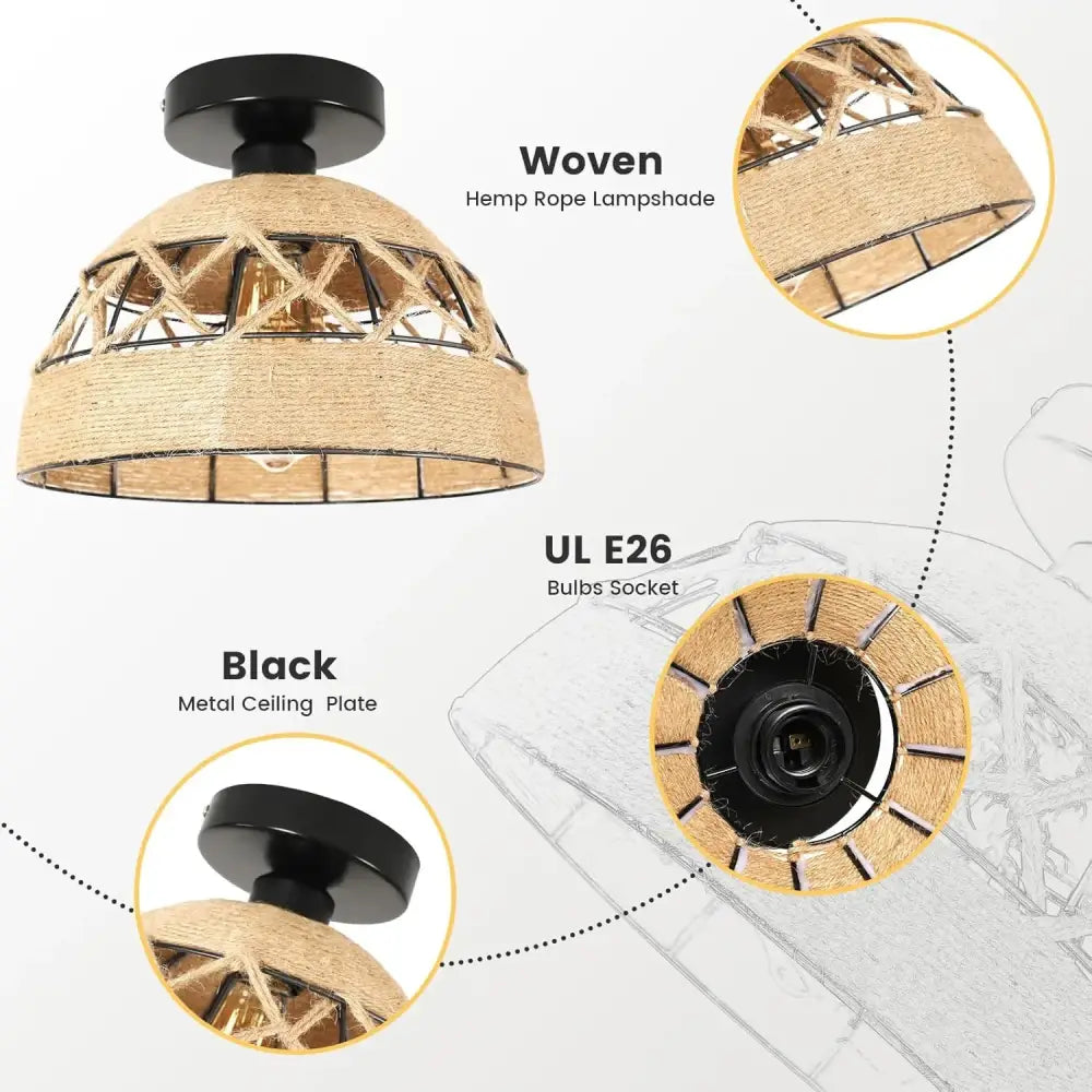 DecorBites™ Hemp Rope Ceiling Light for Home Decor