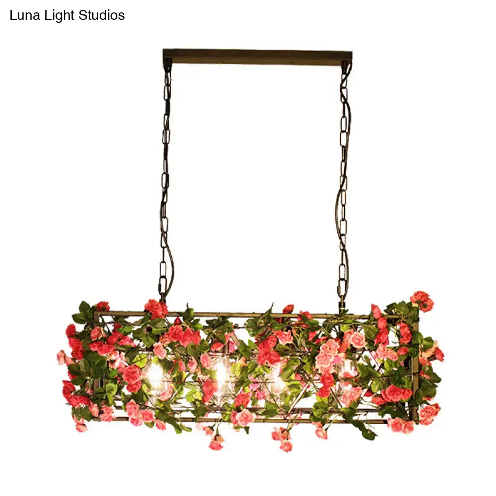 DecorBites™ Industrial Rectangular Brass LED Pendant Light with 4 Bulbs - Ideal for Bedroom
