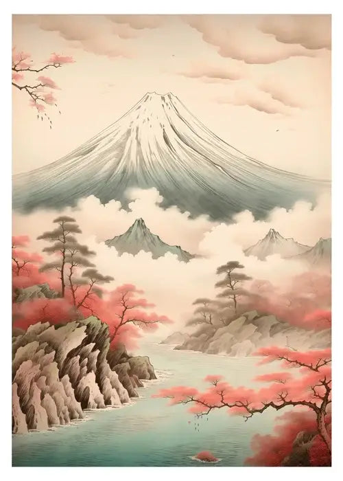 Japanese hokusai winter river art poster print living room canvas