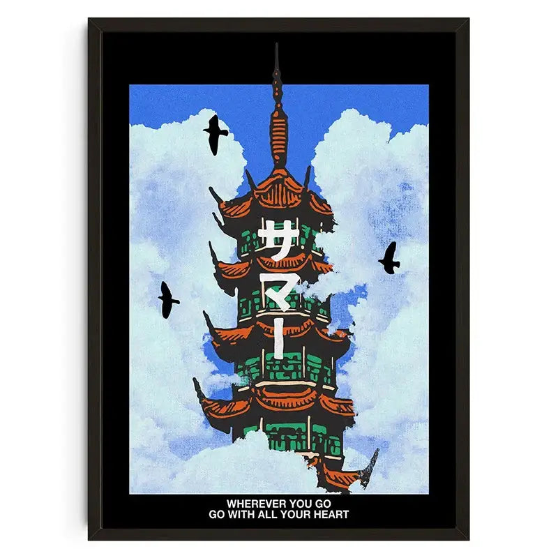 Japanese koi cat abstract red snake wall art poster living room