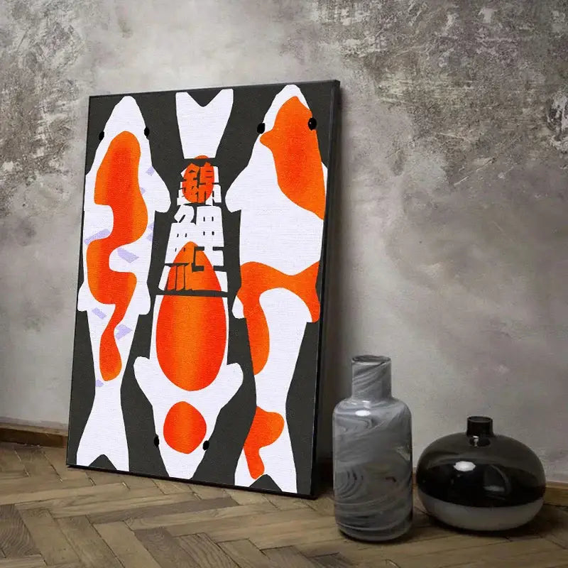 Japanese koi cat abstract red snake wall art poster living room