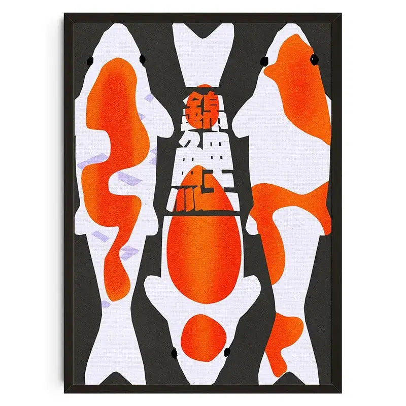Japanese koi cat abstract red snake wall art poster living room