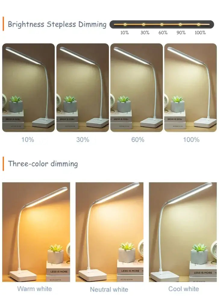 Modern white led foldable desk lamp bedroom touch dimmable light