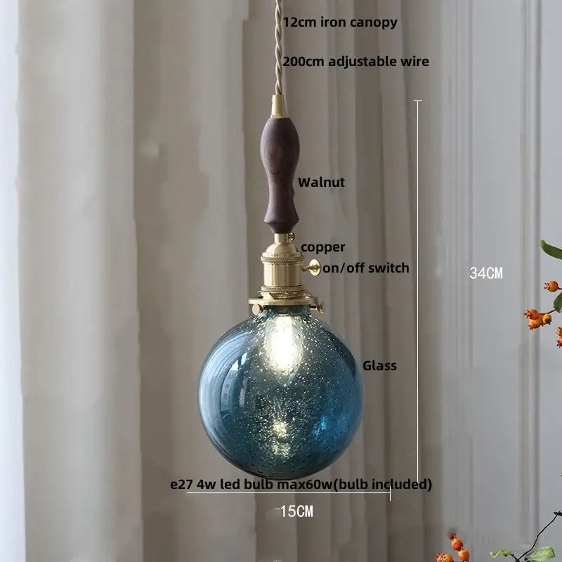 Industrial brass ribbed glass globe pendant light fixture kitchen