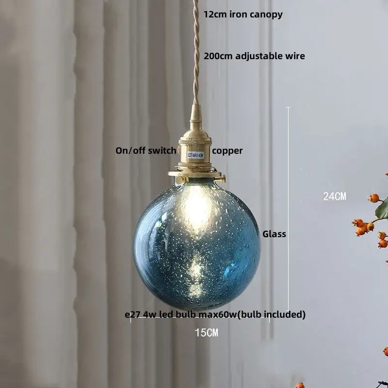 Industrial brass ribbed glass globe pendant light fixture kitchen
