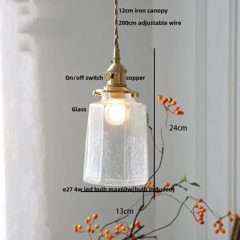 Industrial brass ribbed glass globe pendant light fixture kitchen