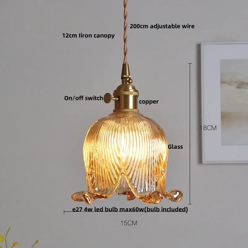 Industrial brass ribbed glass globe pendant light fixture kitchen