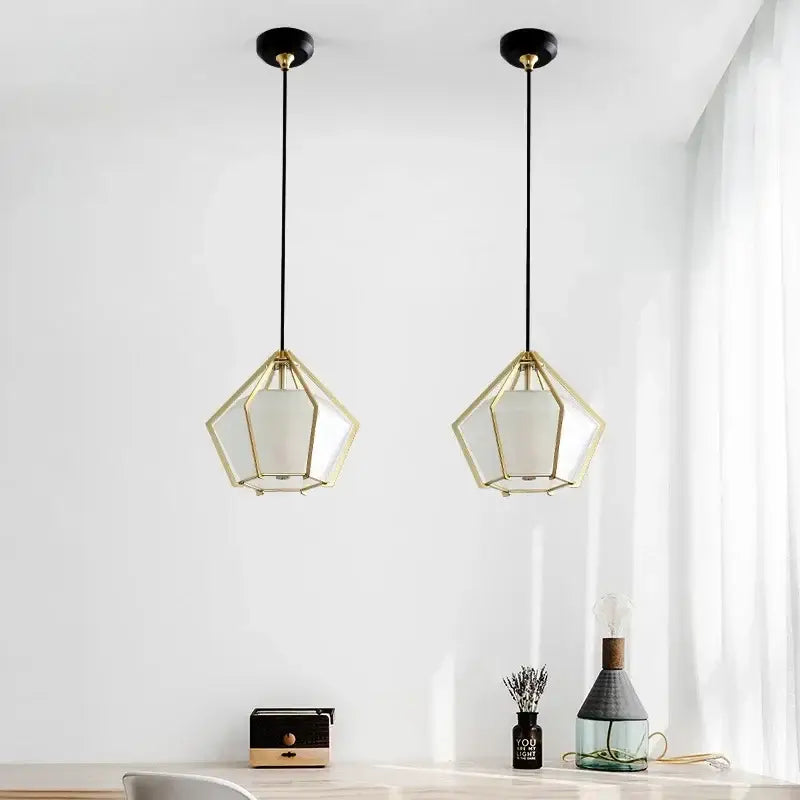 Modern gold geometric pendant light dining room led glass decorbites