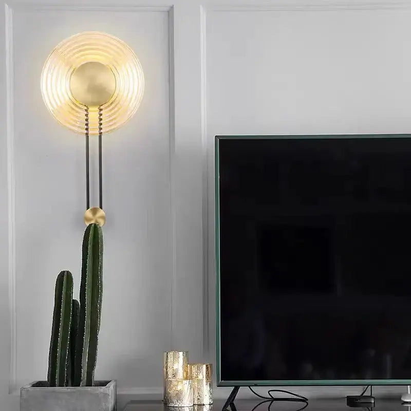 Modern gold stripe led glass wall lamp bedroom pendulum sconce