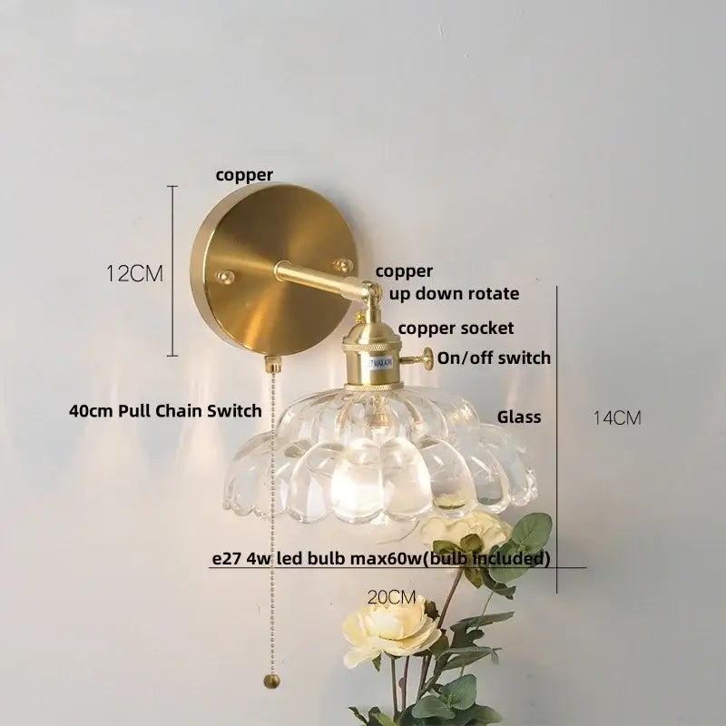DecorBites™ LED Glass Wall Lights Pull Chain Switch | Nordic Modern Design Bedside Lamp