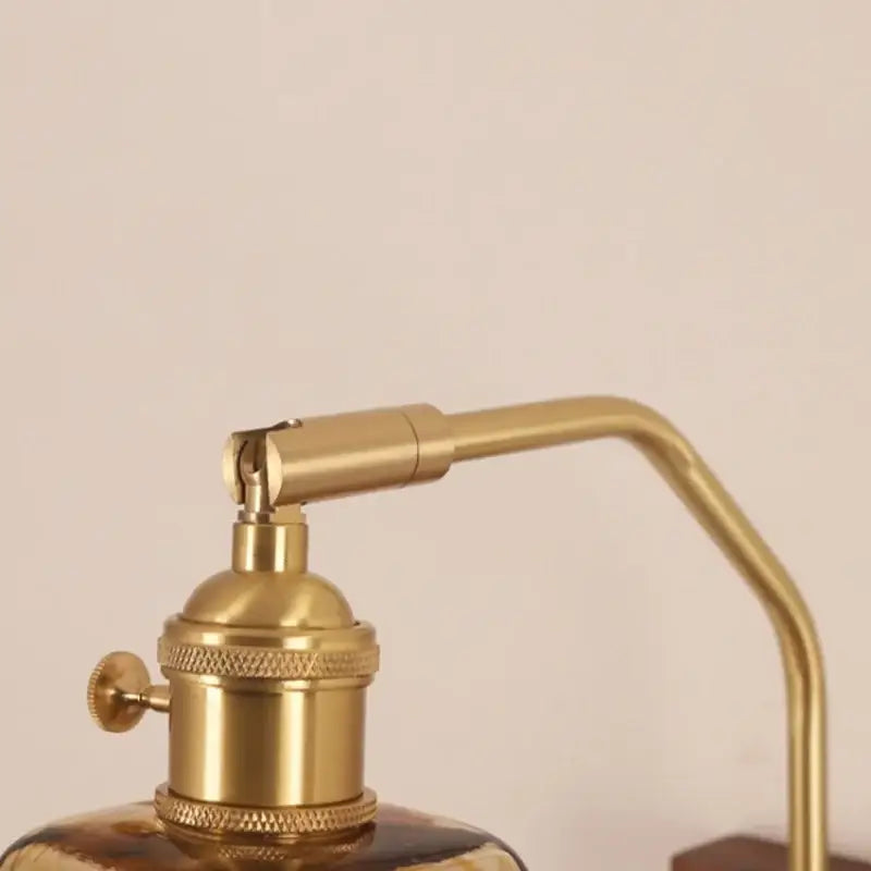 Mid century amber glass and wood wall lamp bedroom pull chain switch