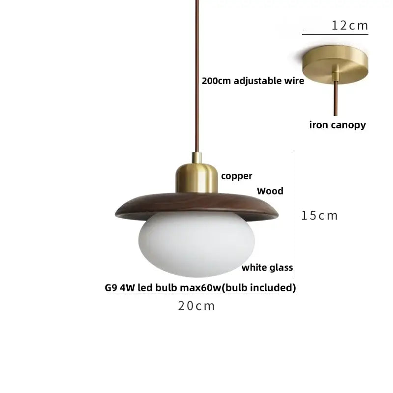 DecorBites™ LED Hanging Lamp Copper Walnut Wood Pendant Light
