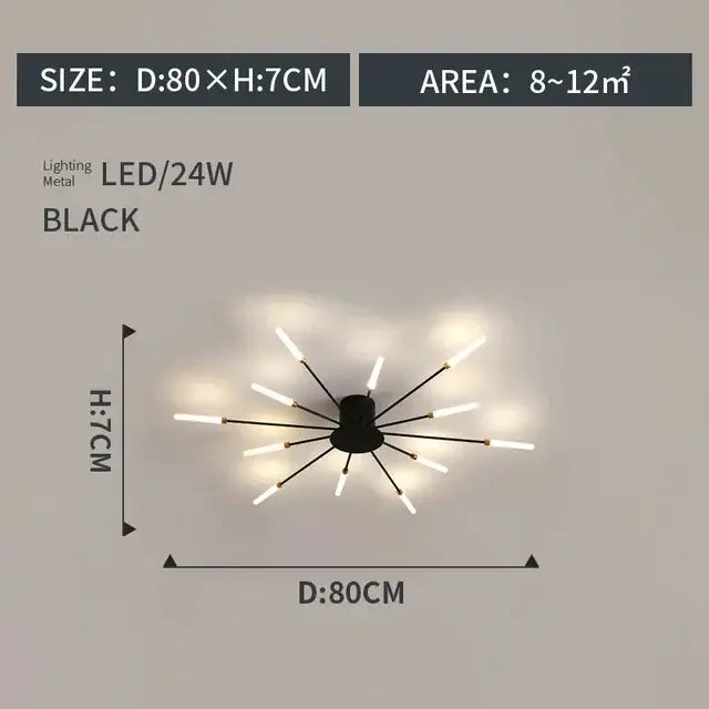 Modern gold starburst led indoor ceiling light for bedroom