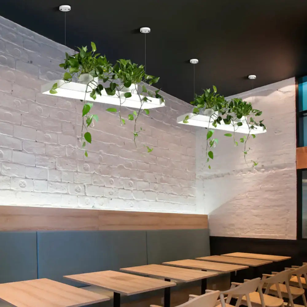 DecorBites™ LED Island Light Fixture: Rectangular Loft Black/White Acrylic Plant Ceiling Pendant - Warm/White Light
