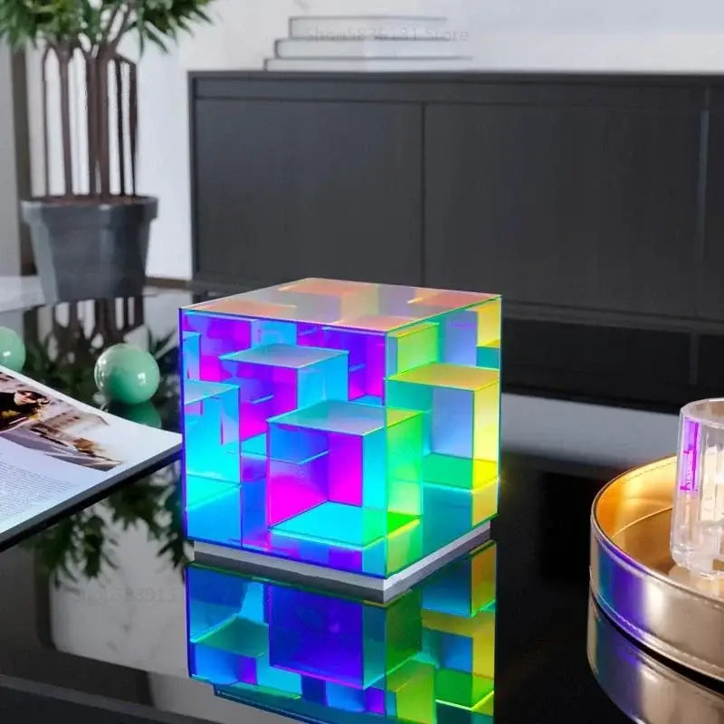 DecorBites™ LED Magic Cube Acrylic Table Lamp - Colorful Small Desk Light