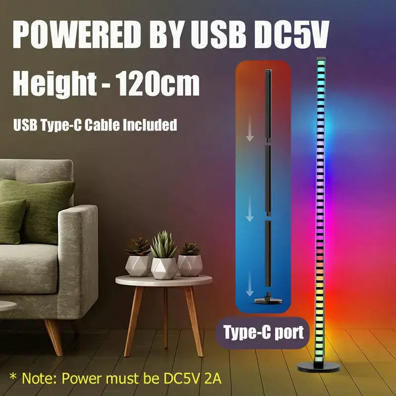 Slim black led music melody floor lamp living room rgb light
