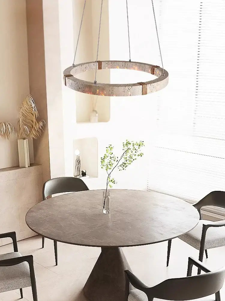 DecorBites™ LED Natural Stone Round Linear Chandelier - Dimmable, Ceiling Hanging Lamps