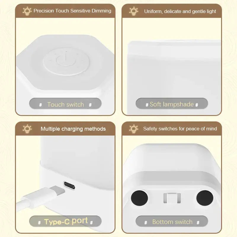 DecorBites™ LED Night Light USB Lamp for Bedside Table, Human Touch Control, Bedroom Lighting