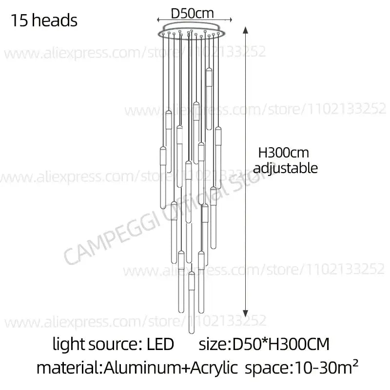 Modern gold led nordic cylinder chandelier staircase pendant light